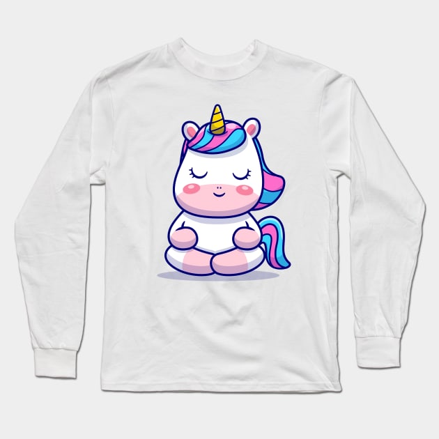 Cute Unicorn Meditation Long Sleeve T-Shirt by Catalyst Labs